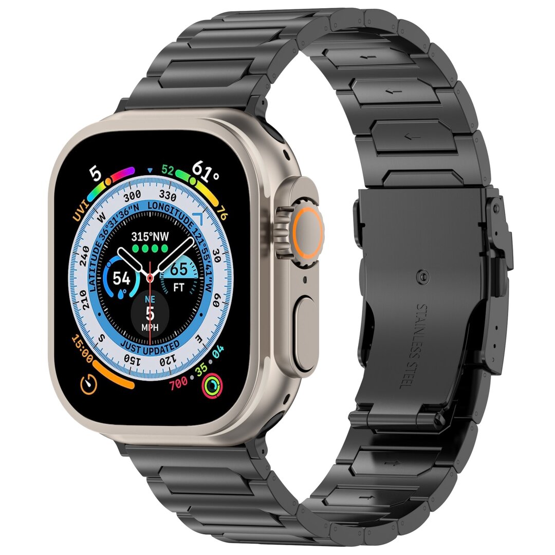 Titanium H-type schakelband  - Zwart - Geschikt voor Apple Watch 44mm / 45mm / 46mm / 49mm