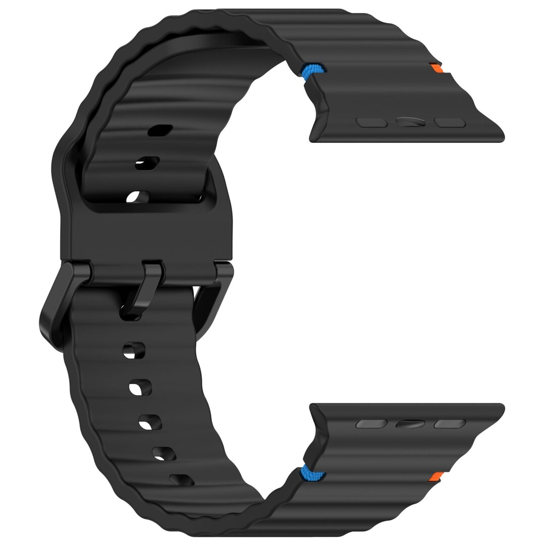 Wave sportband - Zwart - Geschikt voor Apple Watch 44mm / 45mm / 46mm / 49mm