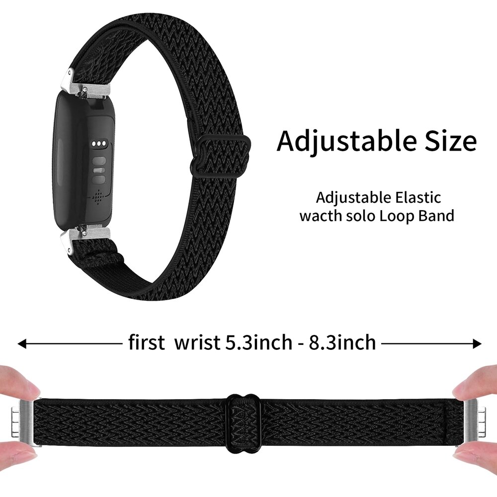 Fitbit Inspire 3 - Elastische solo loop nylon bandje - Zwart