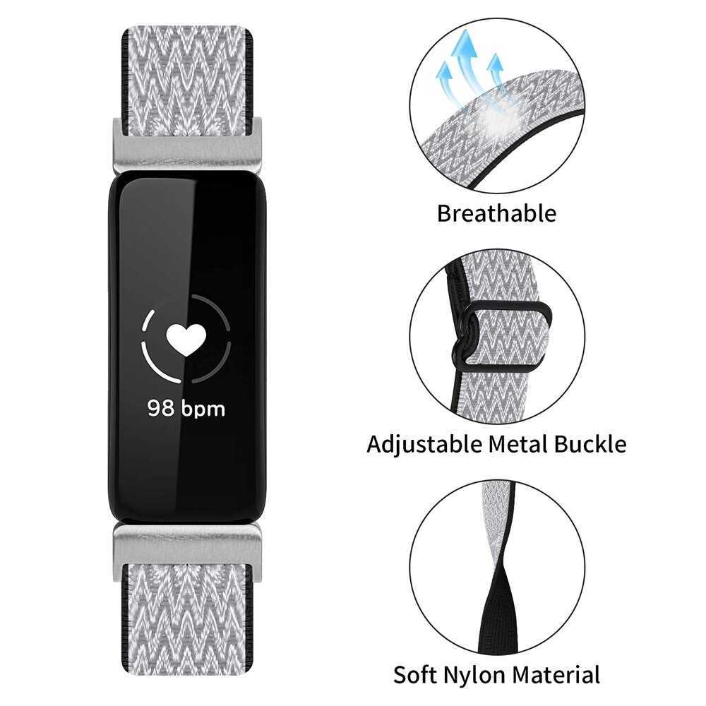 Fitbit Inspire 3 - Elastische solo loop nylon bandje - Zwart / wit