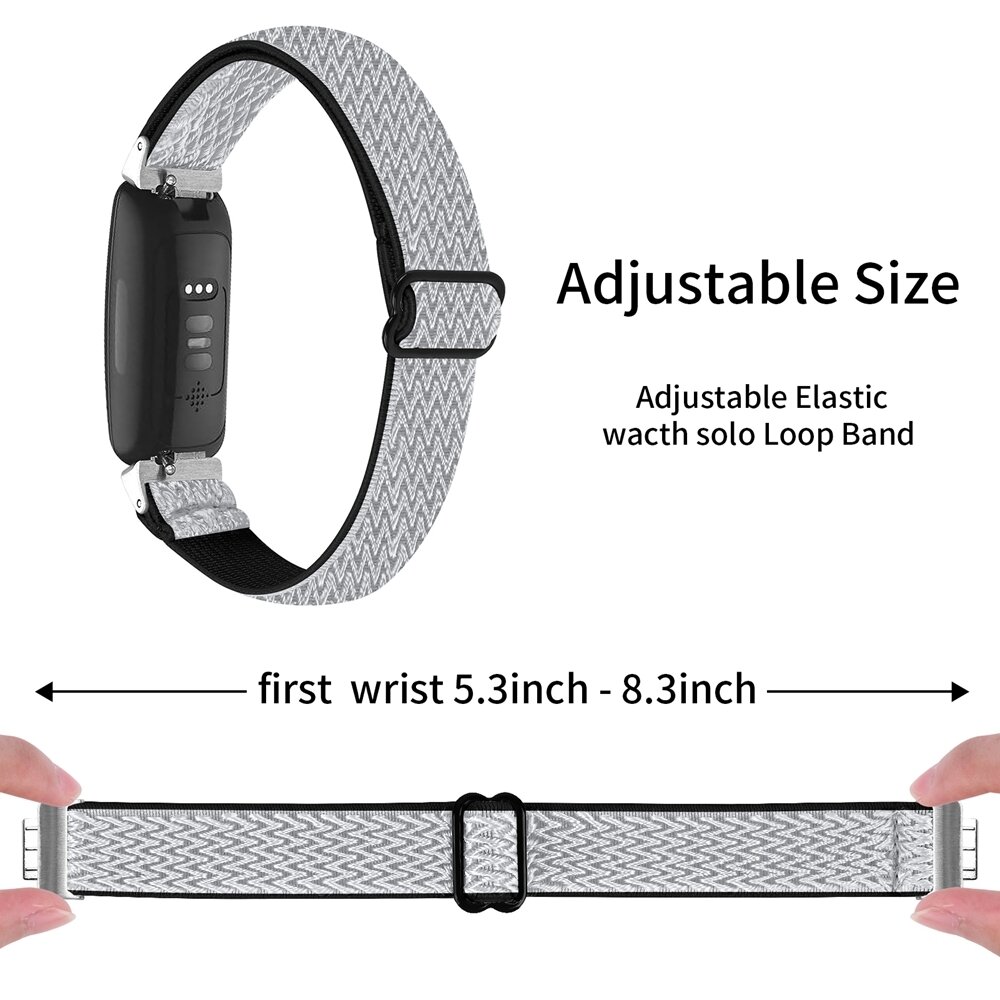 Fitbit Inspire 3 - Elastische solo loop nylon bandje - Zwart / wit