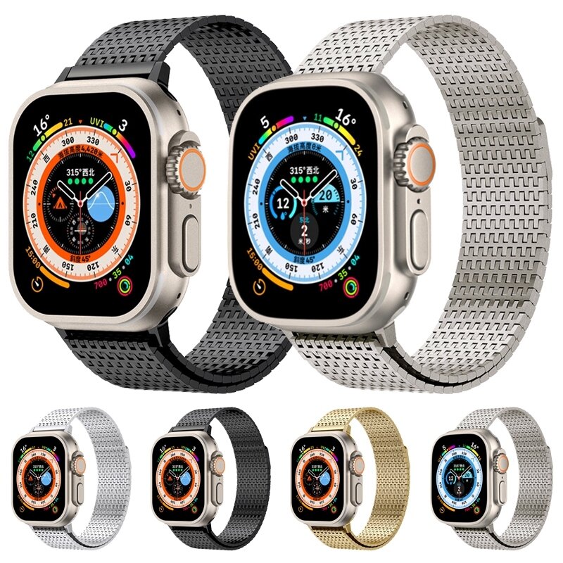 Stainless Steel Loop band - Zwart - Extra strong - Geschikt voor Apple Watch 44mm / 45mm&nbsp;/ 46mm / 49mm