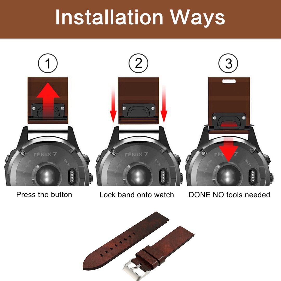 Leren bandje - Bruin - Garmin Epix Pro Gen 2 (51mm) / Quatix 7X / 6X &amp; Tactix 7 (pro)