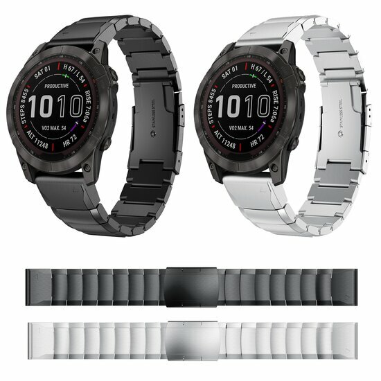 Stainless steel schakelband - Zwart - Garmin Fenix 7 / 6 / 5