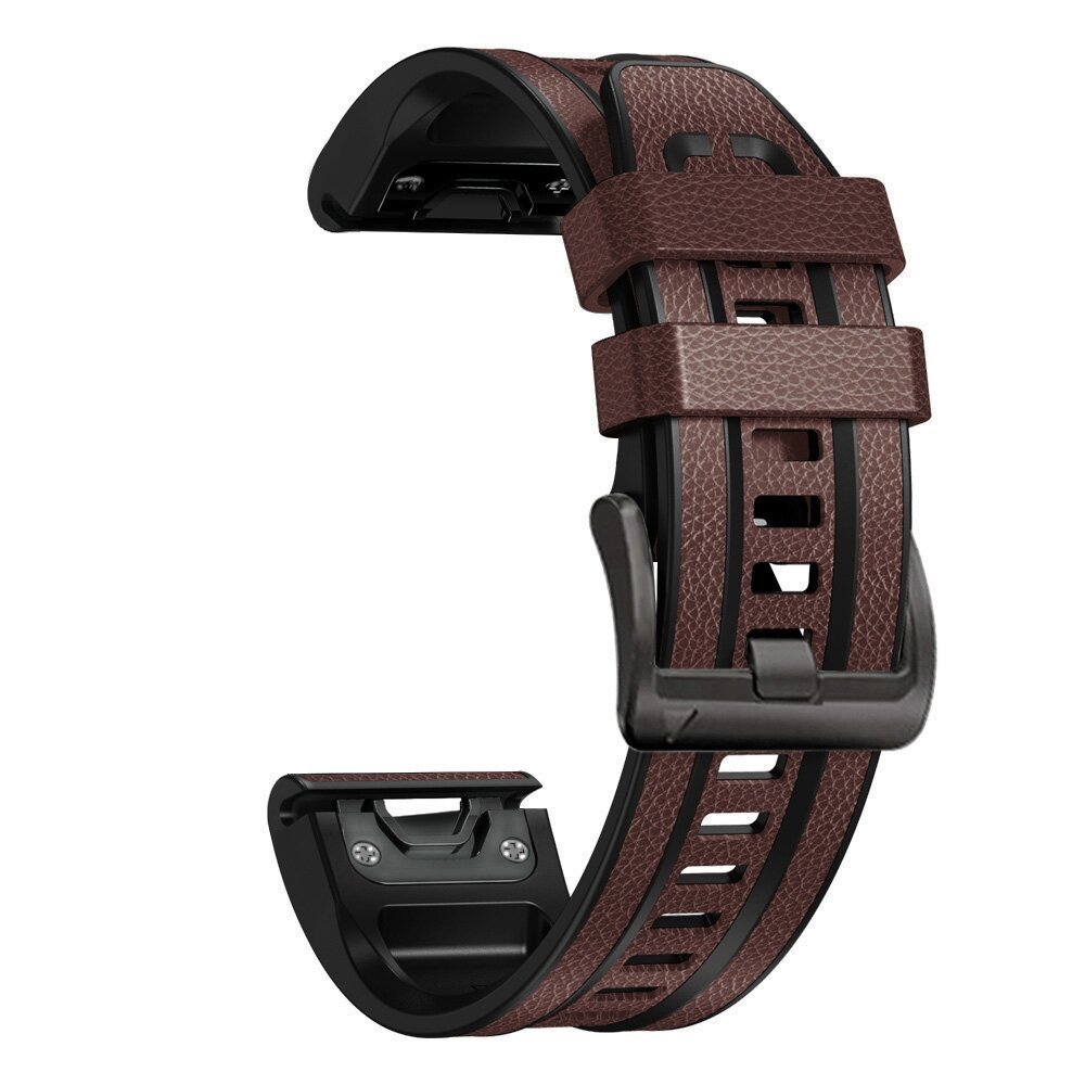 leer + siliconen bandje - Donkerbruin - Garmin Fenix 7X / 6X / 5X