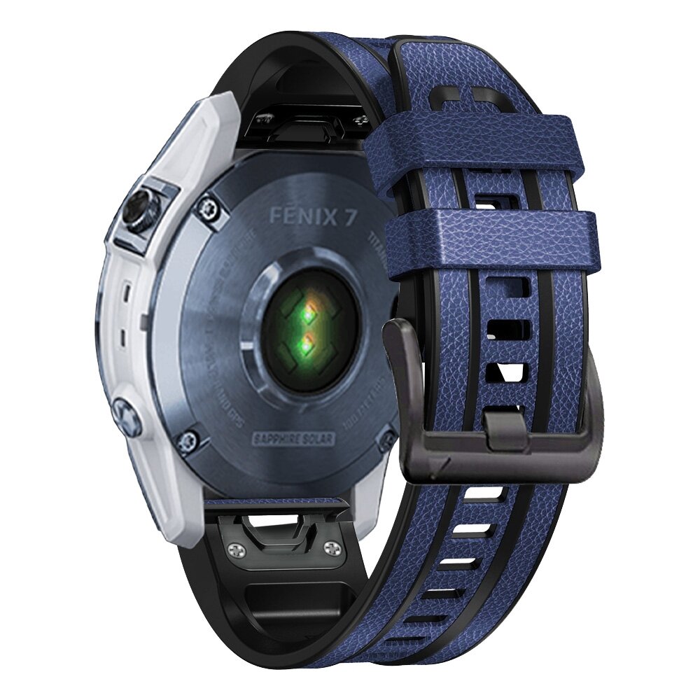 leer + siliconen bandje - Blauw - Garmin Fenix 7X / 6X / 5X