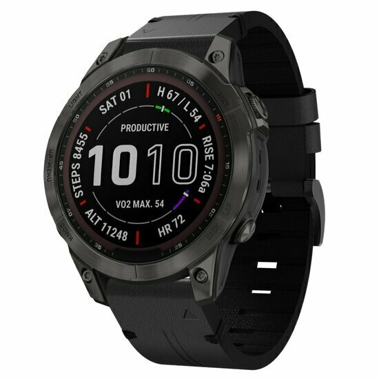 Leren bandje - Zwart - Garmin Tactix 8 - 47mm