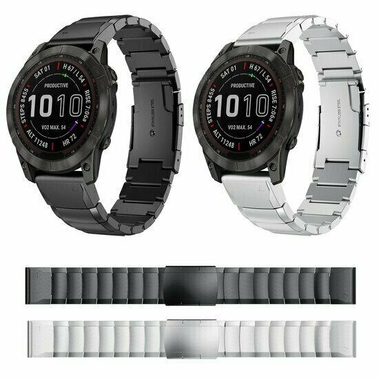 Stainless steel schakelband - Zwart - Garmin Tactix 8 - 47mm