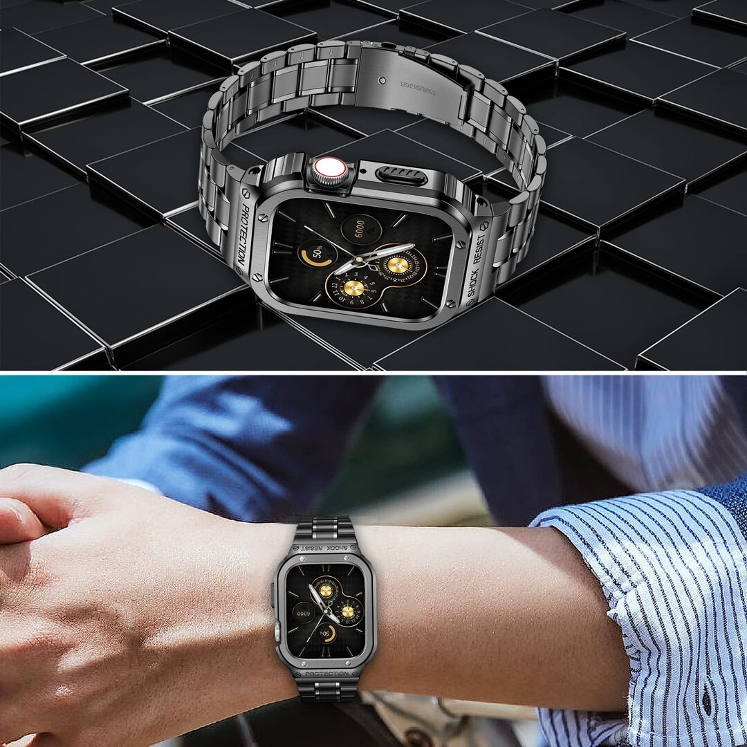 Ultra Protective Stainless Steel band - Zwart - Geschikt voor Apple watch 49mm (Ultra)