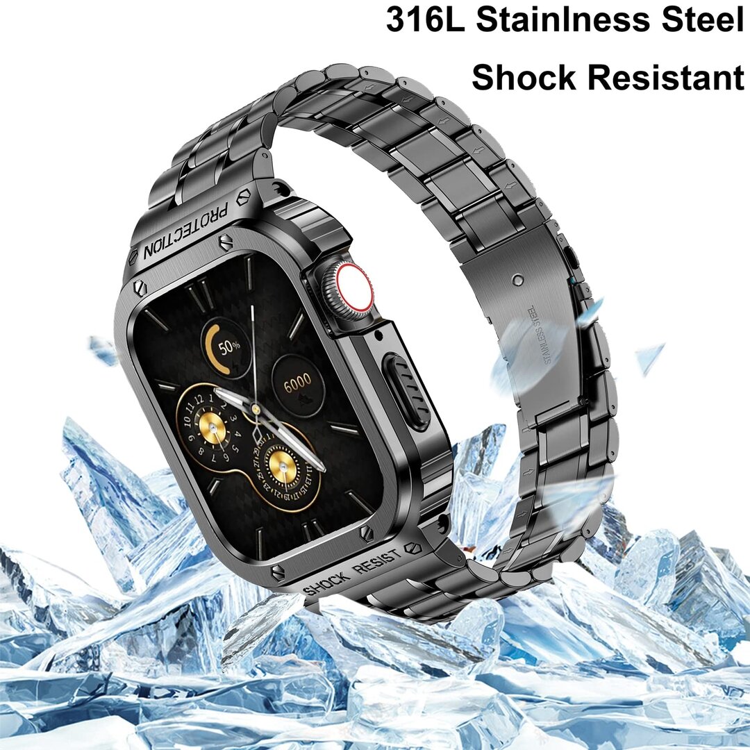 Ultra Protective Stainless Steel band - Zwart - Geschikt voor Apple watch 49mm (Ultra)