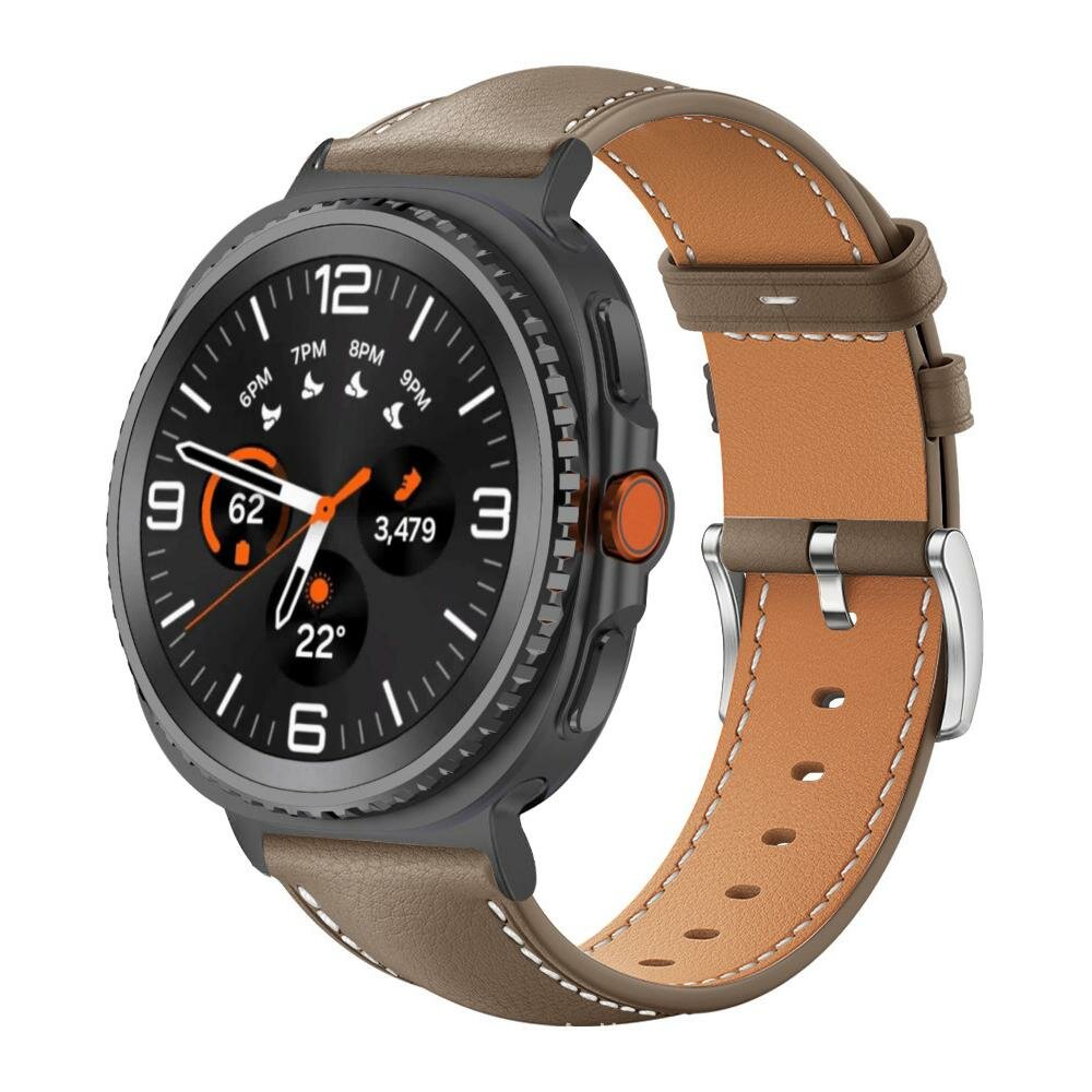 Leren bandje met zwarte connector - Grijsbruin - Samsung Galaxy Watch 8 - 40mm / 44mm