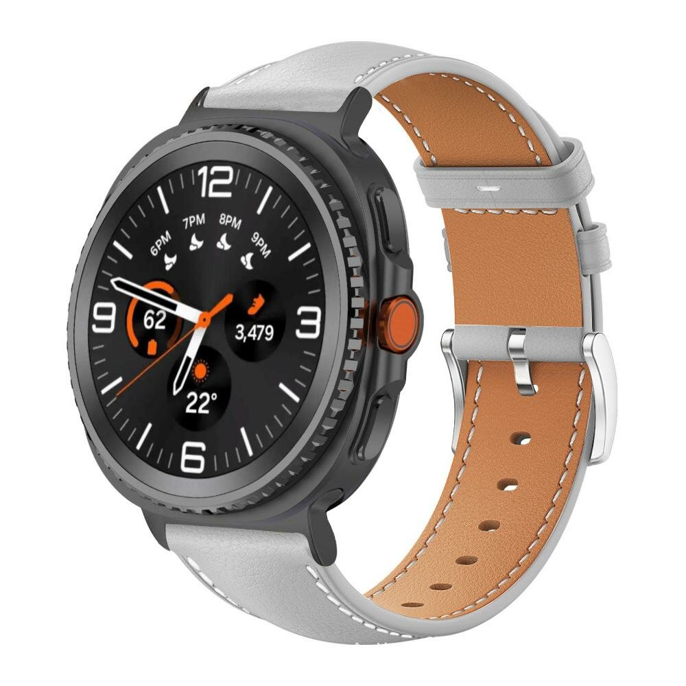 Leren bandje met zwarte connector  - Grijs - Samsung Galaxy Watch 8 Classic - 46mm