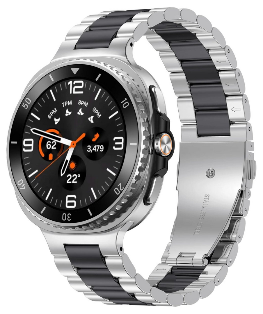 Stalen schakelband - Zilver met zwart - Samsung Galaxy Watch 8 Classic - 46mm