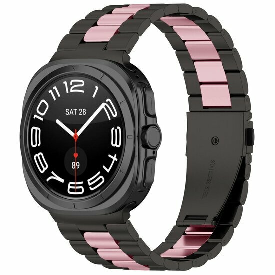 Stalen schakelband - Zwart met ros&eacute; goud - Samsung Galaxy Watch 8 Classic - 46mm
