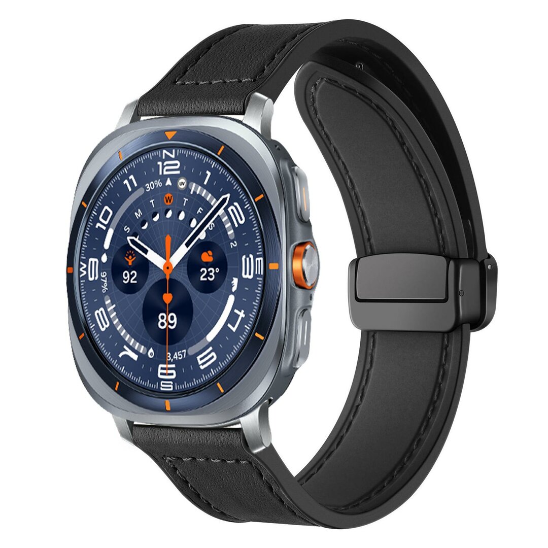 Leer + siliconen bandje - Zwart - Samsung Galaxy Watch Ultra - 47mm