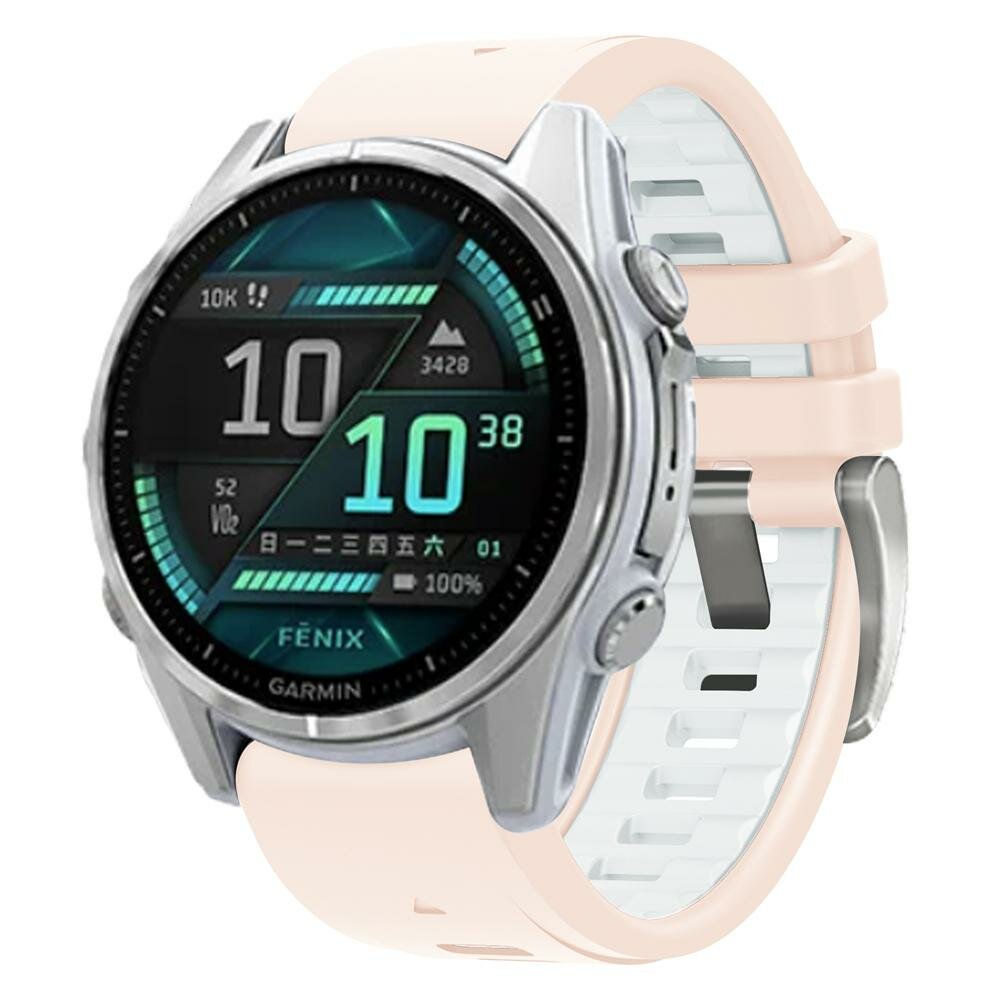 Siliconen bandje - Zalmroze met wit - Garmin Fenix 8 - 43mm