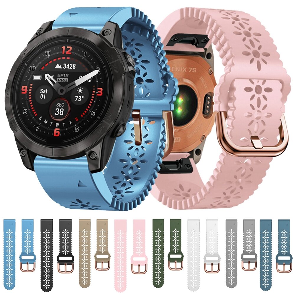 Flower siliconen bandje - Blauw - Garmin Fenix 7s/6s/5s / Instinct 2s / Epix Pro Gen 2 (42mm)