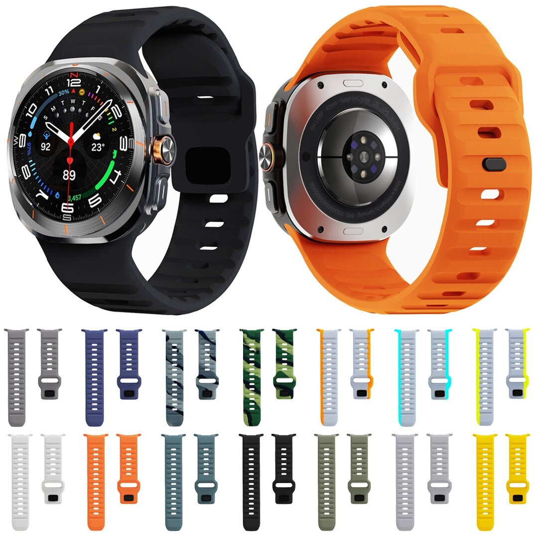 Wave siliconen bandje - Grijs met geel - Samsung Galaxy Watch Ultra 47mm