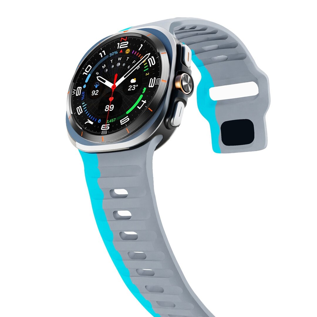 Wave siliconen bandje - Grijs met blauw - Samsung Galaxy Watch Ultra 47mm