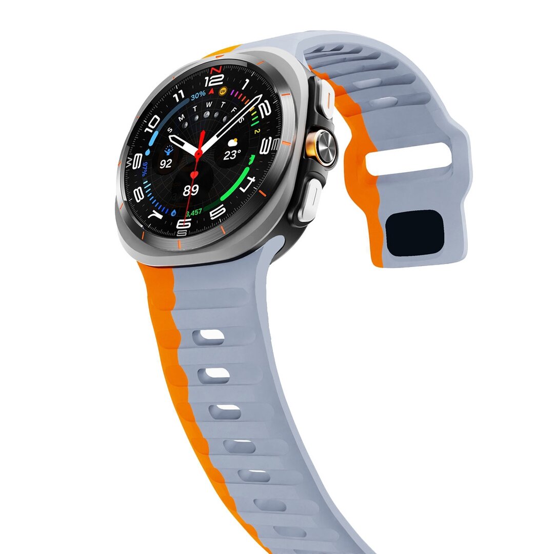 Wave siliconen bandje - Grijs met oranje - Samsung Galaxy Watch Ultra 47mm