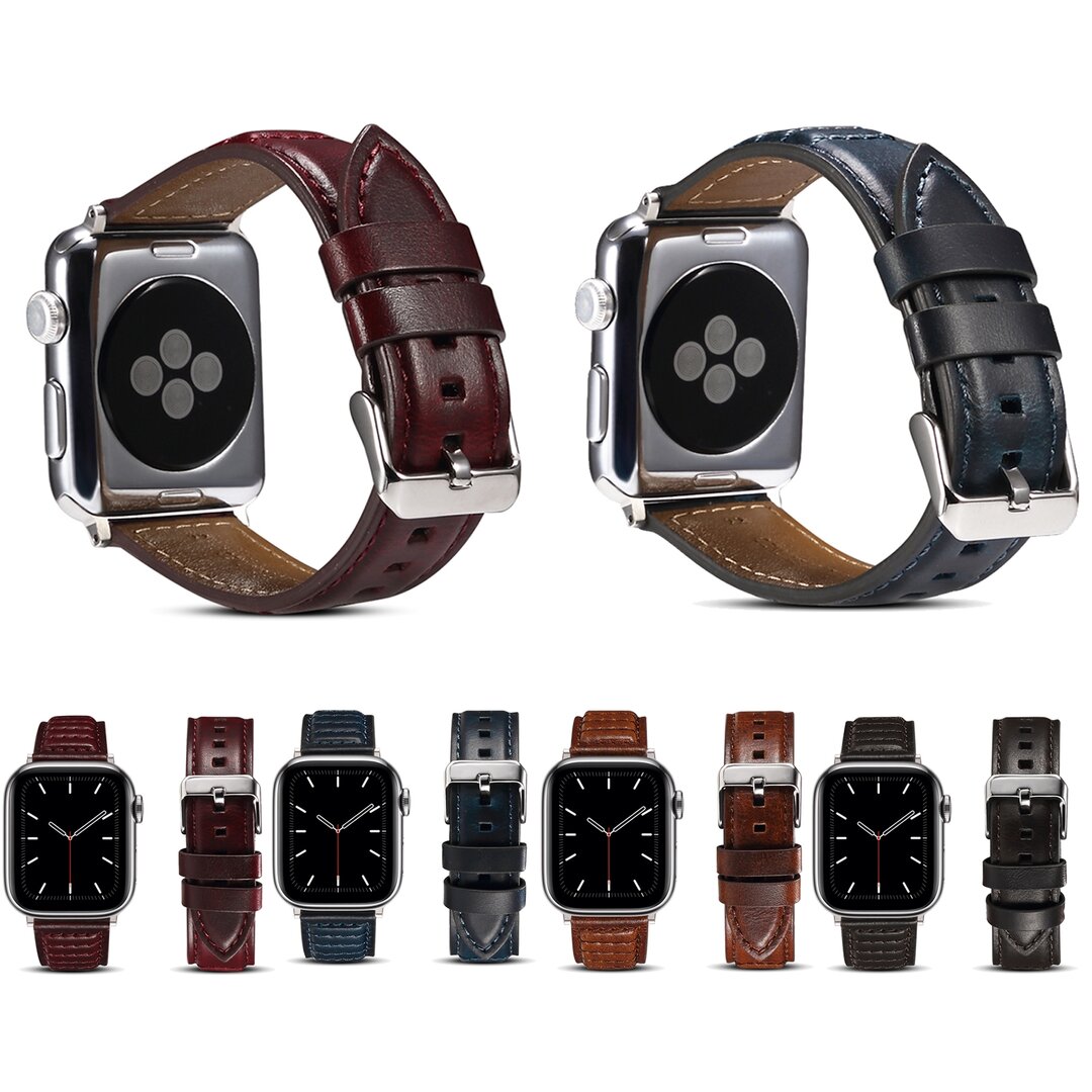 Oil Wax Leren band - Zwart - Geschikt voor Apple Watch 44mm / 45mm&nbsp;/ 46mm / 49mm