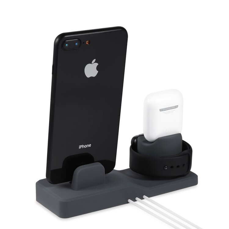 3 in 1 houder geschikt voor Apple Watch &amp; Airpods &amp; iPhone - Zwart