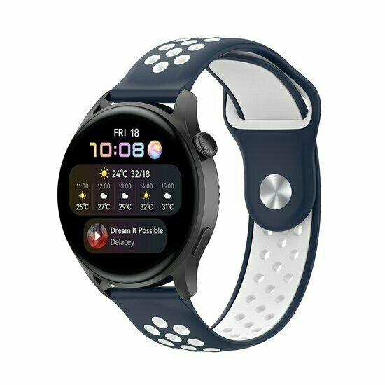 Sport Edition siliconen band - Donkerblauw + wit - Huawei Watch 4 (pro) / 3 (pro) / Ultimate / Ultimate 2