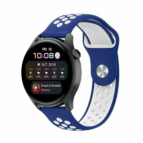 Sport Edition siliconen band - Blauw + wit - Huawei Watch 4 (pro) / 3 (pro) / Ultimate / Ultimate 2
