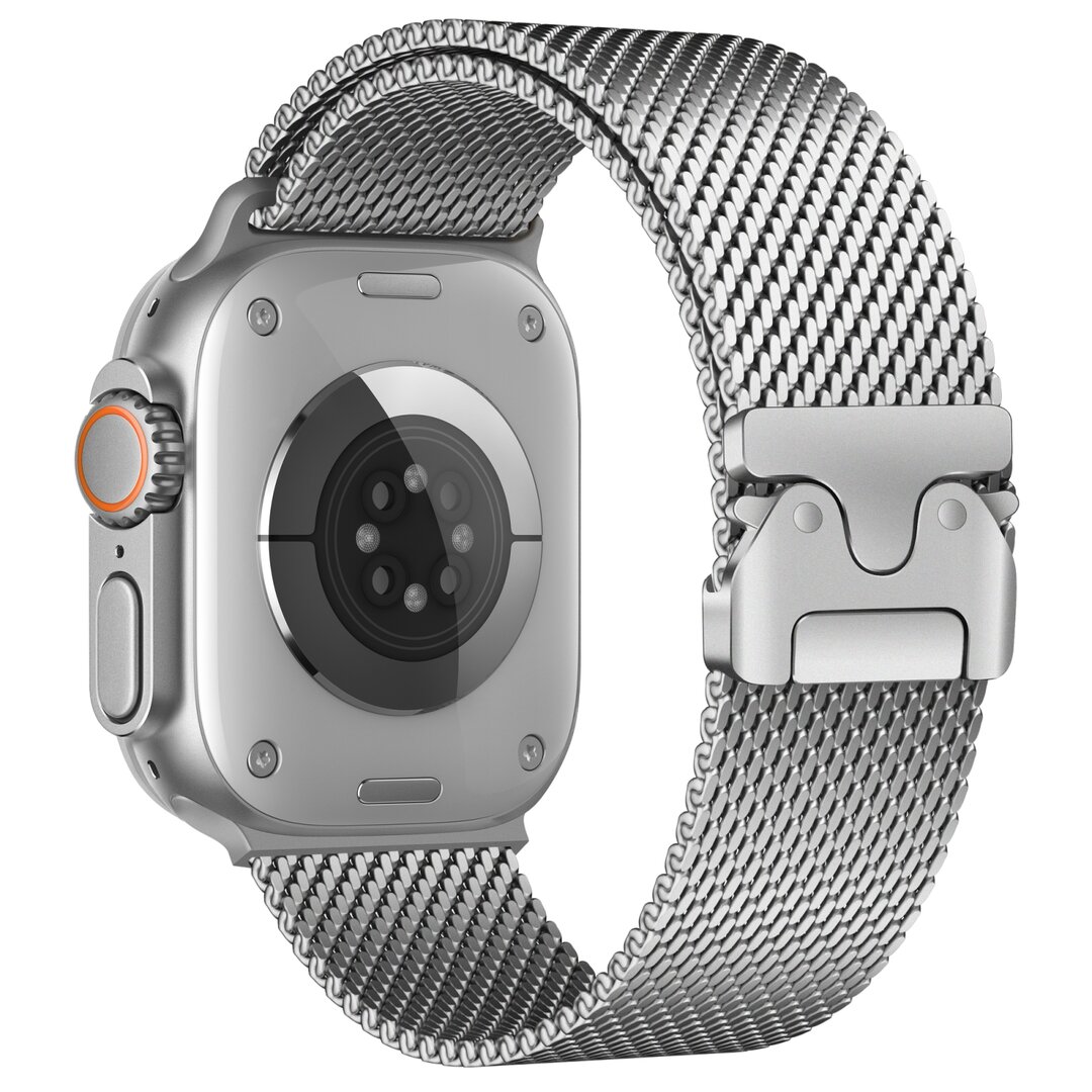 Milanese loop band met klik-sluiting - Zilver - Geschikt voor Apple Watch 44mm / 45mm / 46mm / 49mm