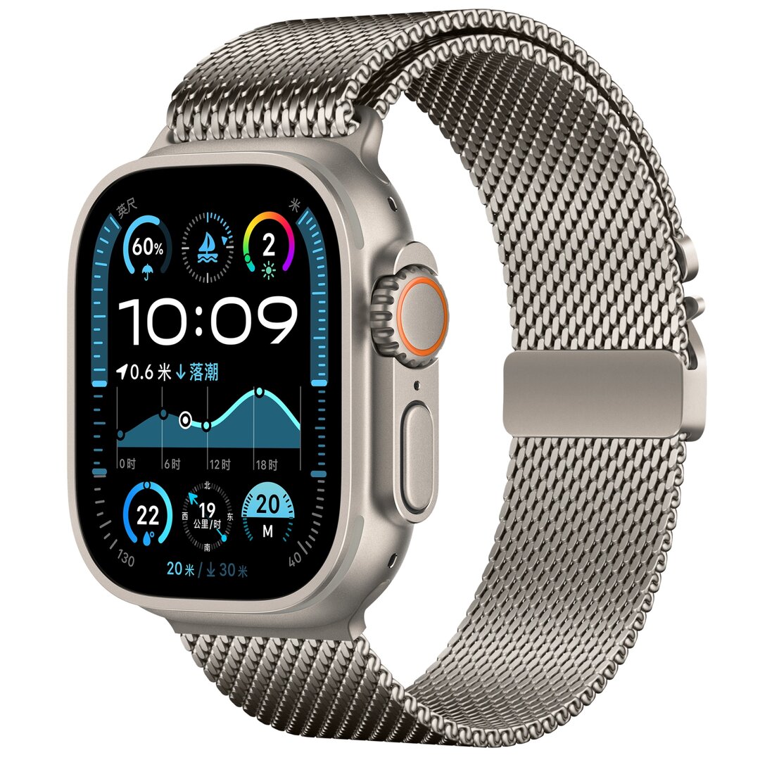 Milanese loop band met klik-sluiting - Titanium kleur - Geschikt voor Apple Watch 44mm / 45mm / 46mm / 49mm
