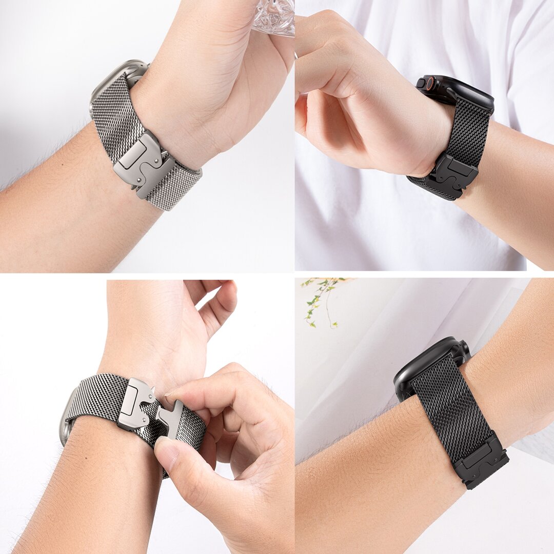 Milanese loop band met klik-sluiting - Titanium kleur - Geschikt voor Apple Watch 44mm / 45mm / 46mm / 49mm