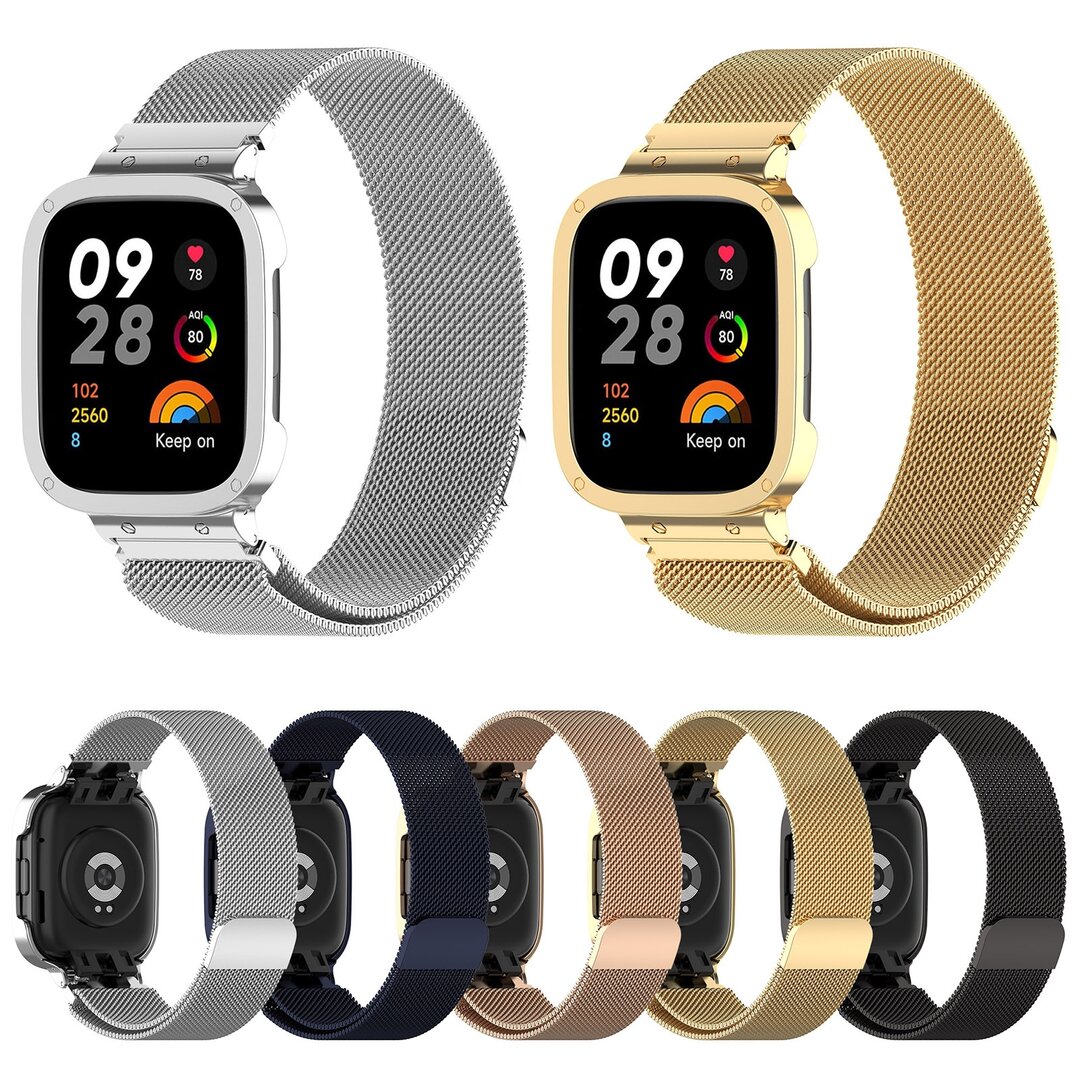 Milanese bandje met case - Donkerblauw - Xiaomi Redmi Watch 3