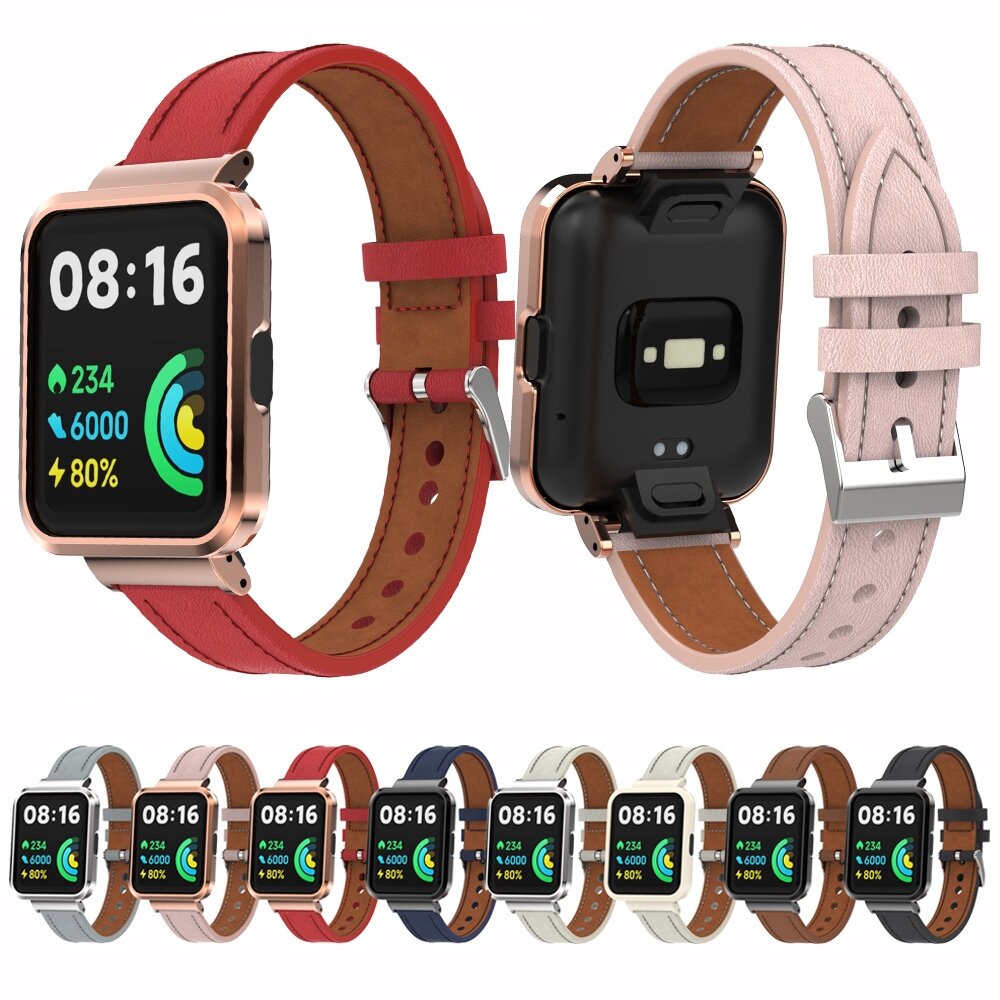 Leren band met case - Donkerblauw - Xiaomi Redmi Watch 2 (Lite)