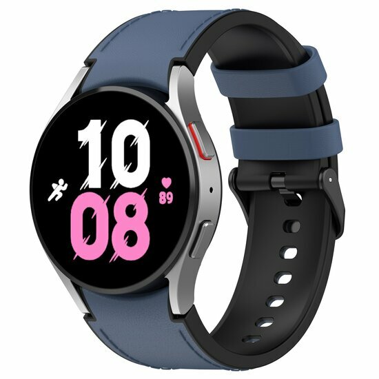 leer + siliconen bandje - Maat: large - Donkerblauw - Samsung Galaxy Watch 4 Classic - 42mm &amp; 46mm