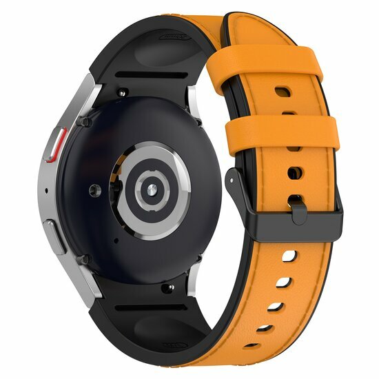 leer + siliconen bandje - Maat: large - Oker - Samsung Galaxy Watch 4 Classic - 42mm &amp; 46mm