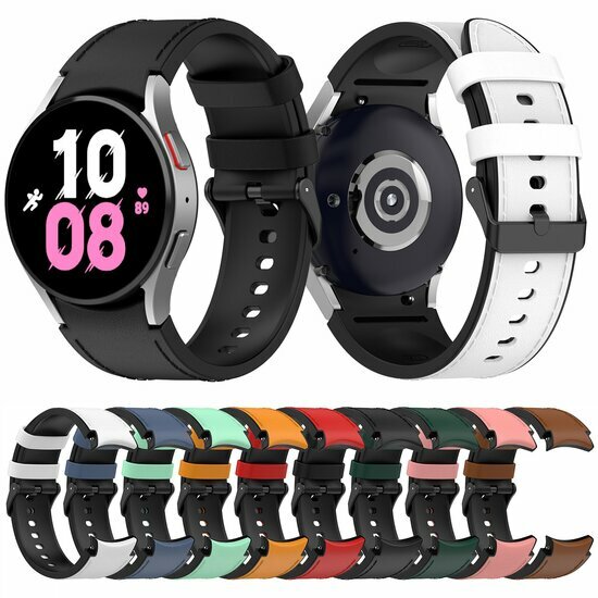 leer + siliconen bandje - Maat: large - Wit - Samsung Galaxy Watch 4 Classic - 42mm &amp; 46mm