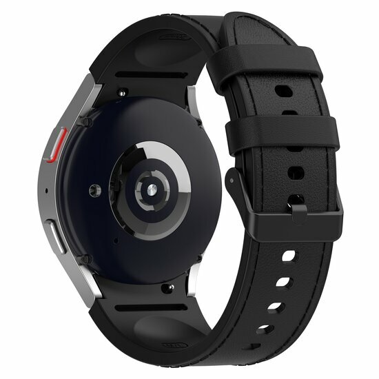 leer + siliconen bandje - Maat: small - Zwart - Samsung Galaxy Watch 4 Classic - 42mm &amp; 46mm