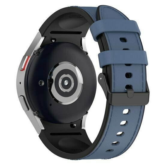 leer + siliconen bandje - Maat: small - Donkerblauw - Samsung Galaxy Watch 6 Classic - 47mm &amp; 43mm