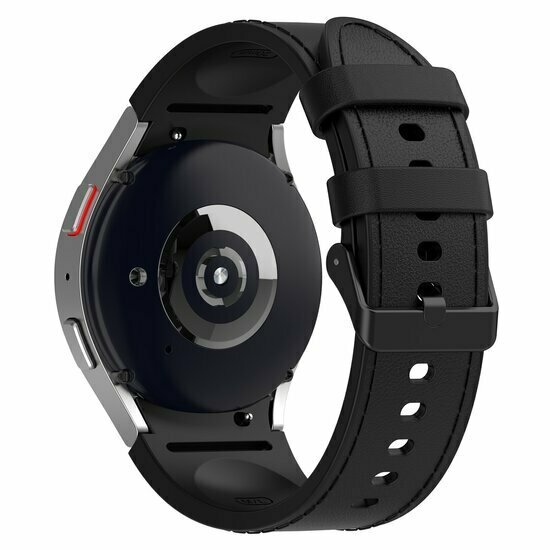 leer + siliconen bandje - Maat: small - Zwart - Samsung Galaxy Watch 6 Classic - 47mm &amp; 43mm