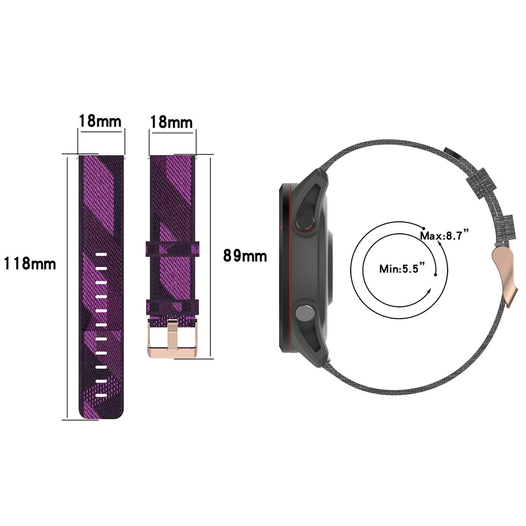 Garmin Venu 3s / Vivoactive 4s / Venu 2s / Vivomove 3s / Forerunner 255s - Canvas nylon bandje - Donkergrijs