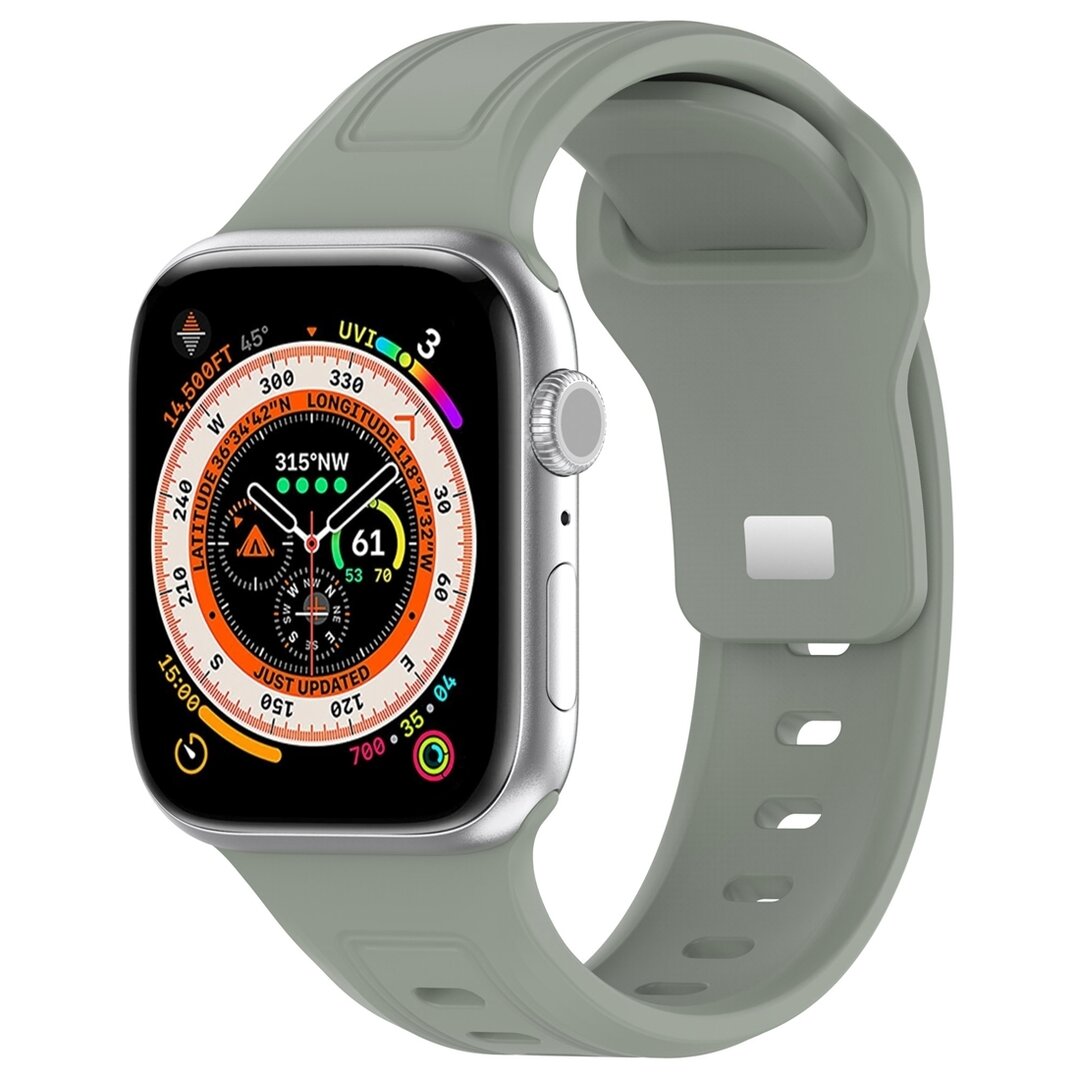 Square siliconen band - Grijsgroen licht - Geschikt voor Apple Watch 44mm / 45mm&nbsp;/ 46mm / 49mm
