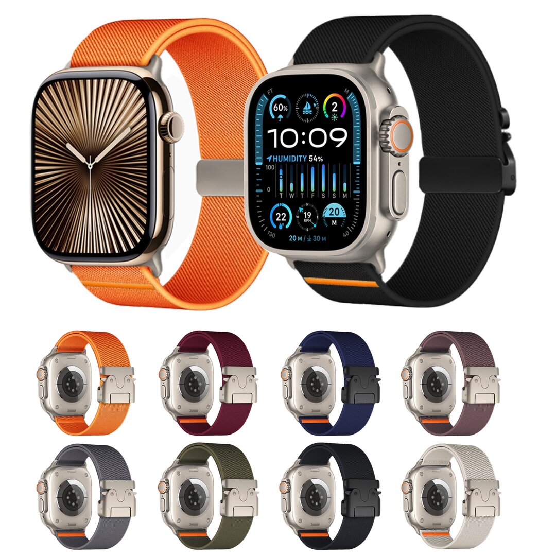 Nylon bandje met Parachute sluiting - Donkerpaars - Geschikt voor Apple Watch 44mm / 45mm&nbsp;/ 46mm / 49mm