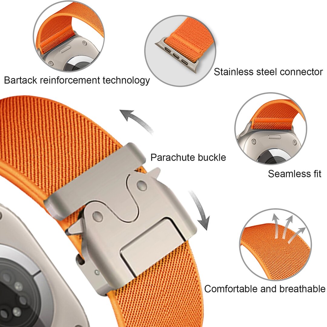 Nylon bandje met Parachute sluiting - Donkergroen - Geschikt voor Apple Watch 44mm / 45mm&nbsp;/ 46mm / 49mm