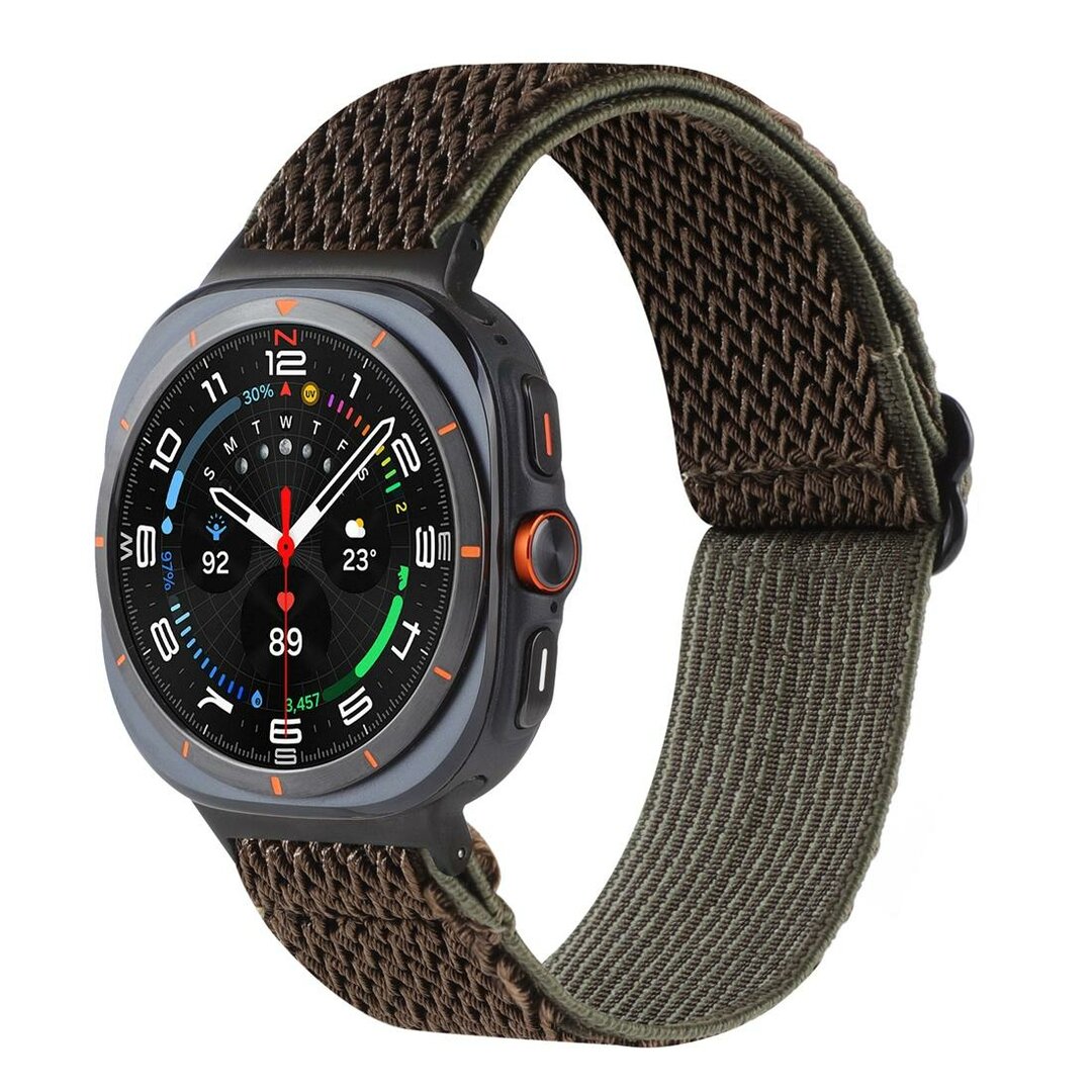 Elastische solo loop nylon bandje - Bruin met donkergroen - Samsung Galaxy Watch 8 - 40mm / 44mm