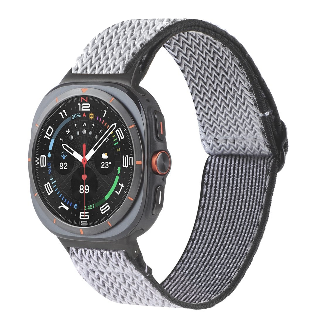 Elastische solo loop nylon bandje - Wit met zwart - Samsung Galaxy Watch 8 - 40mm / 44mm