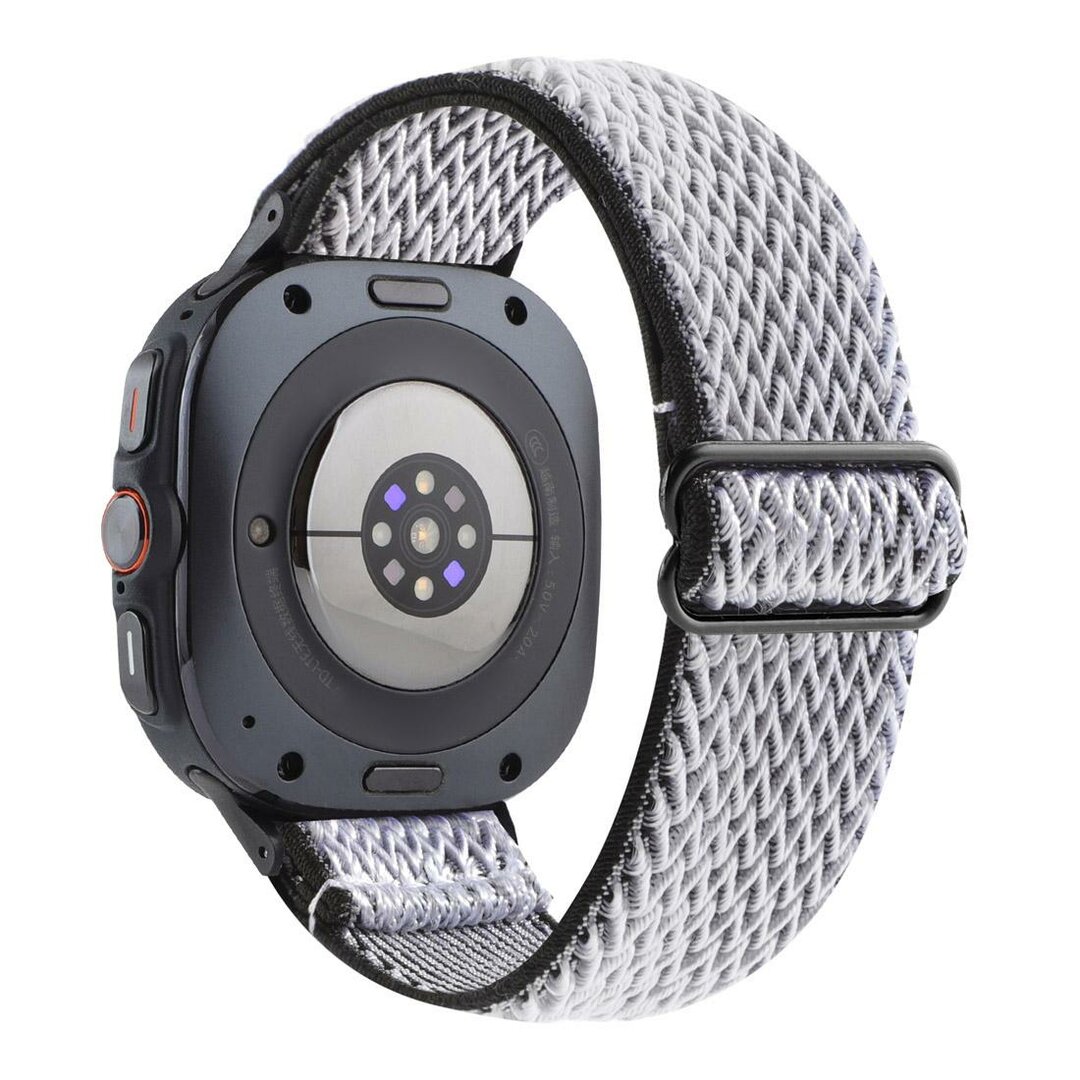 Elastische solo loop nylon bandje - Wit met zwart - Samsung Galaxy Watch 8 - 40mm / 44mm