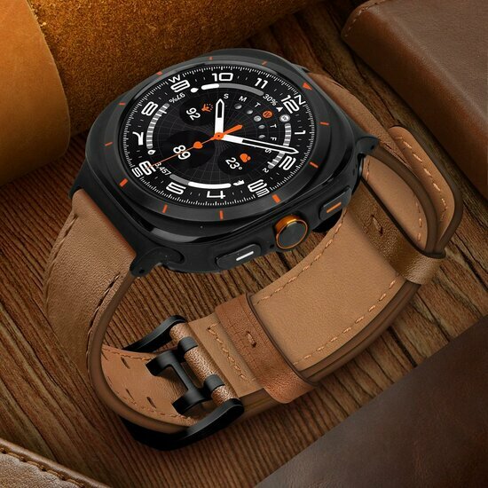Leren band met twin gesp - Donkerbruin - Samsung Galaxy Watch 8 Classic - 46mm