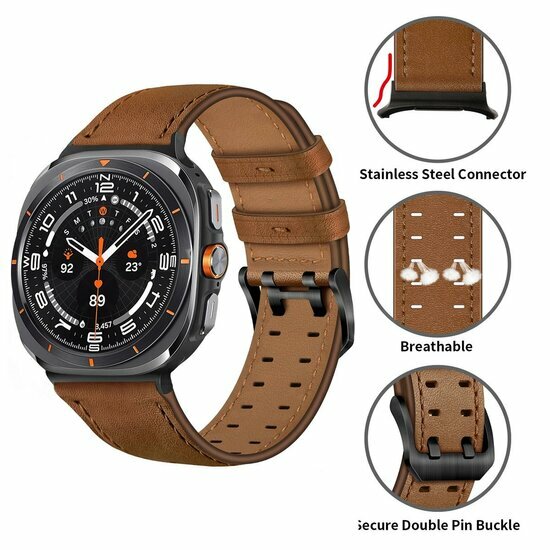 Leren band met twin gesp - Donkerbruin - Samsung Galaxy Watch 8 Classic - 46mm