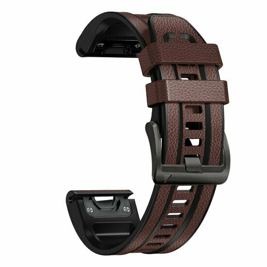 leer + siliconen bandje - Donkerbruin - Garmin Approach S60 &amp; S62 / Instinct / Instinct 2 (Solar)
