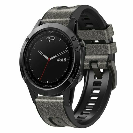leer + siliconen bandje - Grijs - Garmin Tactix 8 - 51mm